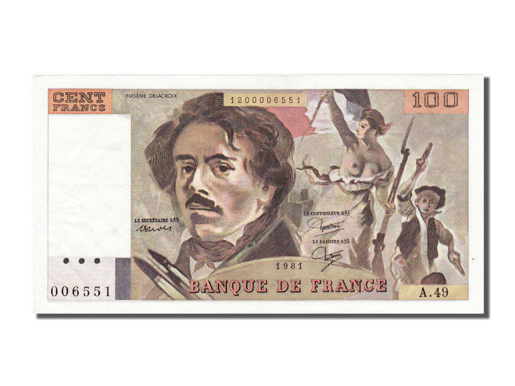 France, 100 Francs, 100 F 1978-1995 ''Delacroix'', 1981, KM #154b, AU(55-58), A.