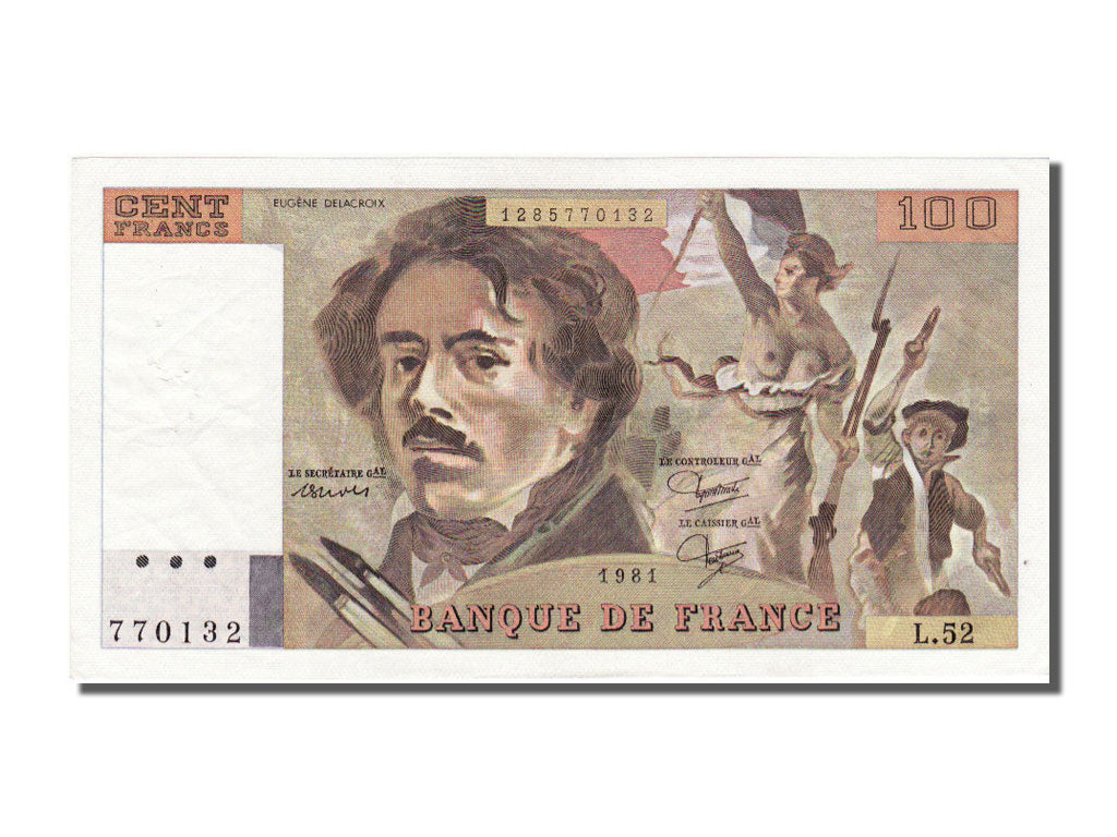 France, 100 Francs, 100 F 1978-1995 ''Delacroix'', 1981, KM #154b, AU(50-53), L.