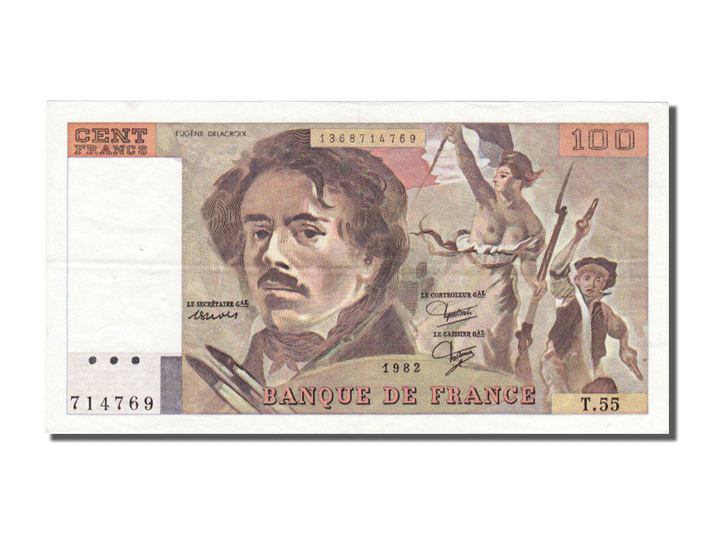 France, 100 Francs, 100 F 1978-1995 ''Delacroix'', 1982, KM #154b, AU(55-58), T.