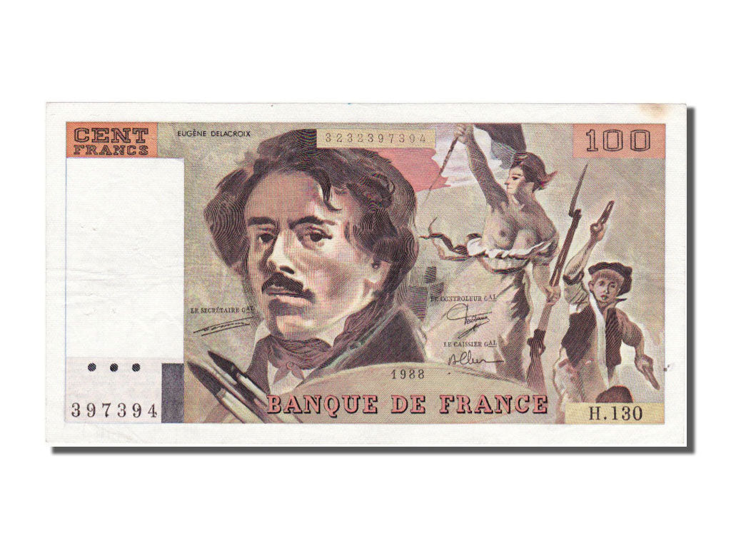 France, 100 Francs, 100 F 1978-1995 ''Delacroix'', 1988, KM #154d, EF(40-45), H.