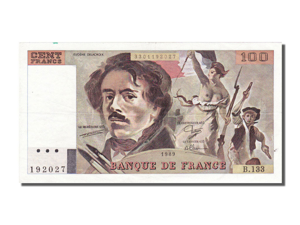 France, 100 Francs, 100 F 1978-1995 ''Delacroix'', 1989, KM #154d, AU(55-58), B.
