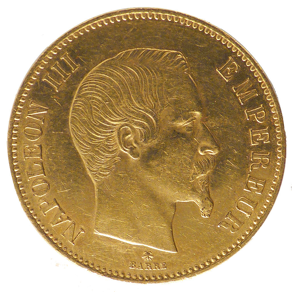 FRANCE, Napoléon III, 100 Francs, 1855, Strasbourg, KM #786.2, AU(50-53), Gold, 