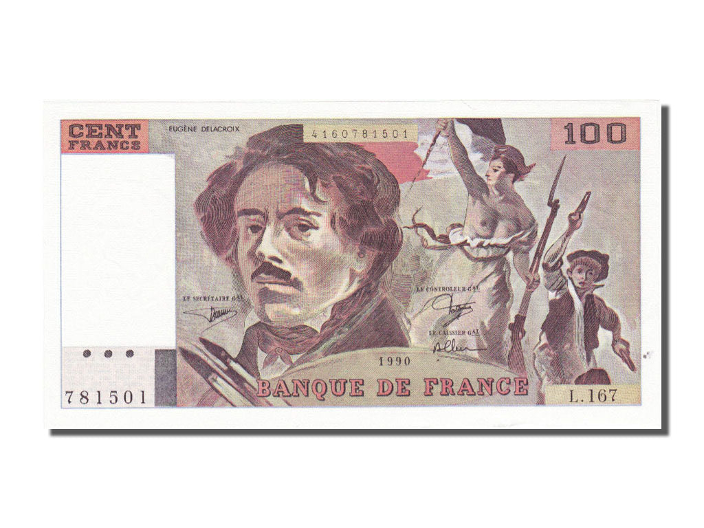 France, 100 Francs, 100 F 1978-1995 ''Delacroix'', 1990, KM #154e, UNC(65-70),..