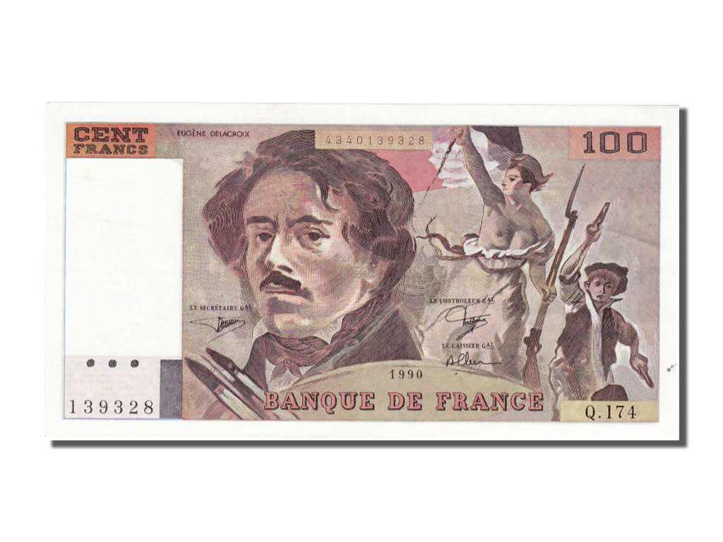 Geldschein, Frankreich, 100 Francs, 100 F 1978-1995 ''Delacroix'', 1990, UNZ