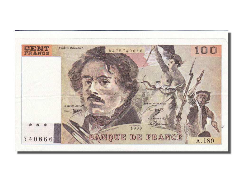France, 100 Francs, 100 F 1978-1995 ''Delacroix'', 1990, KM #154e, AU(55-58), A.