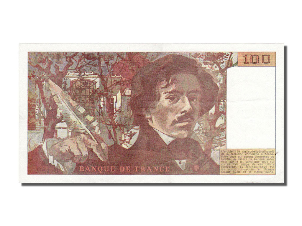 France, 100 Francs, 100 F 1978-1995 ''Delacroix'', 1990, KM #154e, AU(50-53), B.