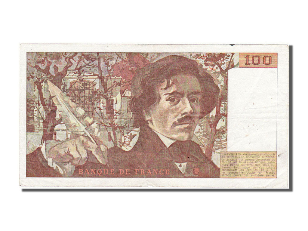 France, 100 Francs, 100 F 1978-1995 ''Delacroix'', 1991, KM #154e, EF(40-45), B.