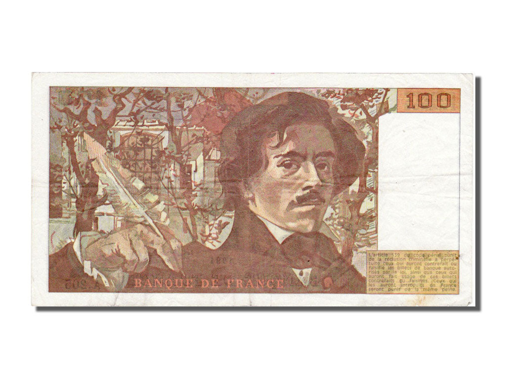 France, 100 Francs, 100 F 1978-1995 ''Delacroix'', 1991, KM #154f, EF(40-45), A.