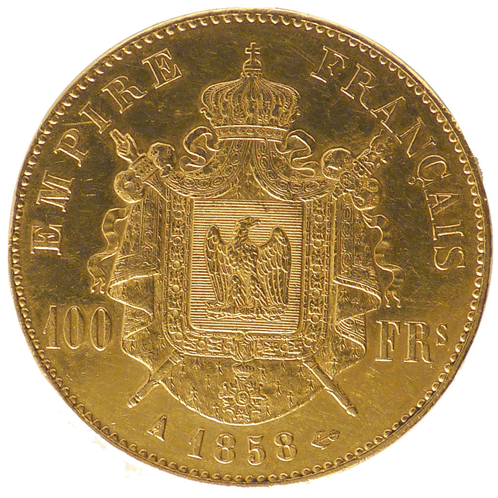 FRANCE, Napoléon III, 100 Francs, 1858, Paris, KM #786.1, AU(50-53), Gold, G...