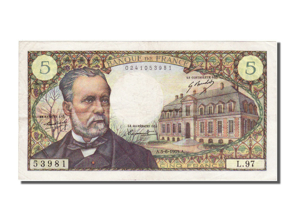 France, 5 Francs, 5 F 1966-1970 ''Pasteur'', 1969, KM #146b, 1969-06-05,...