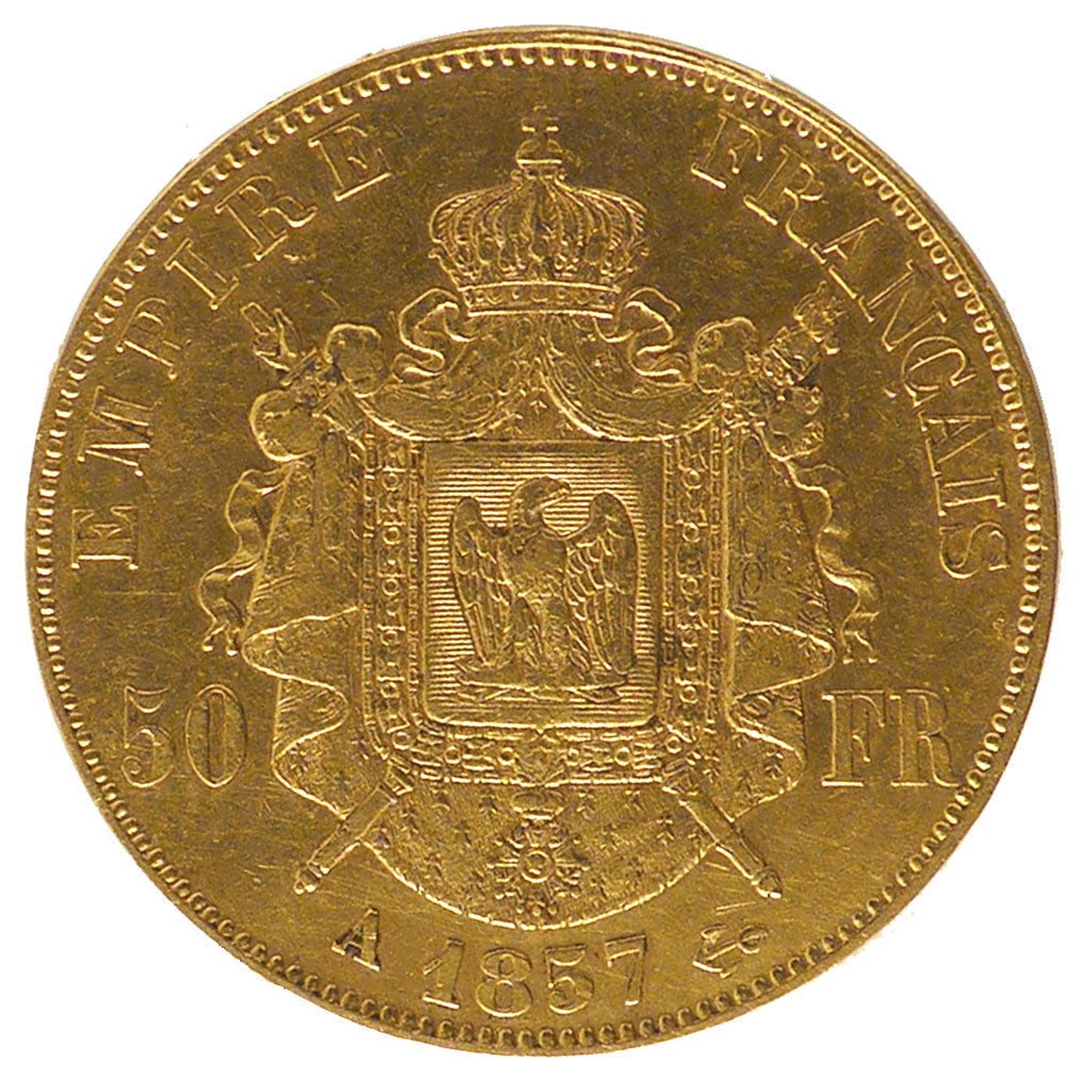 Francia, Napoleon III, Napoléon III, 50 Francs, 1857, Paris, MB+, Oro, KM:78...