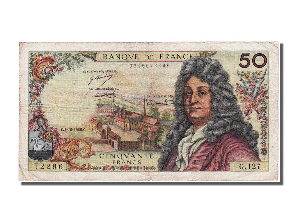 FRANCE, 50 Francs, 1968, KM #148c, 1968-10-03, VF(20-25), Fayette #64.12