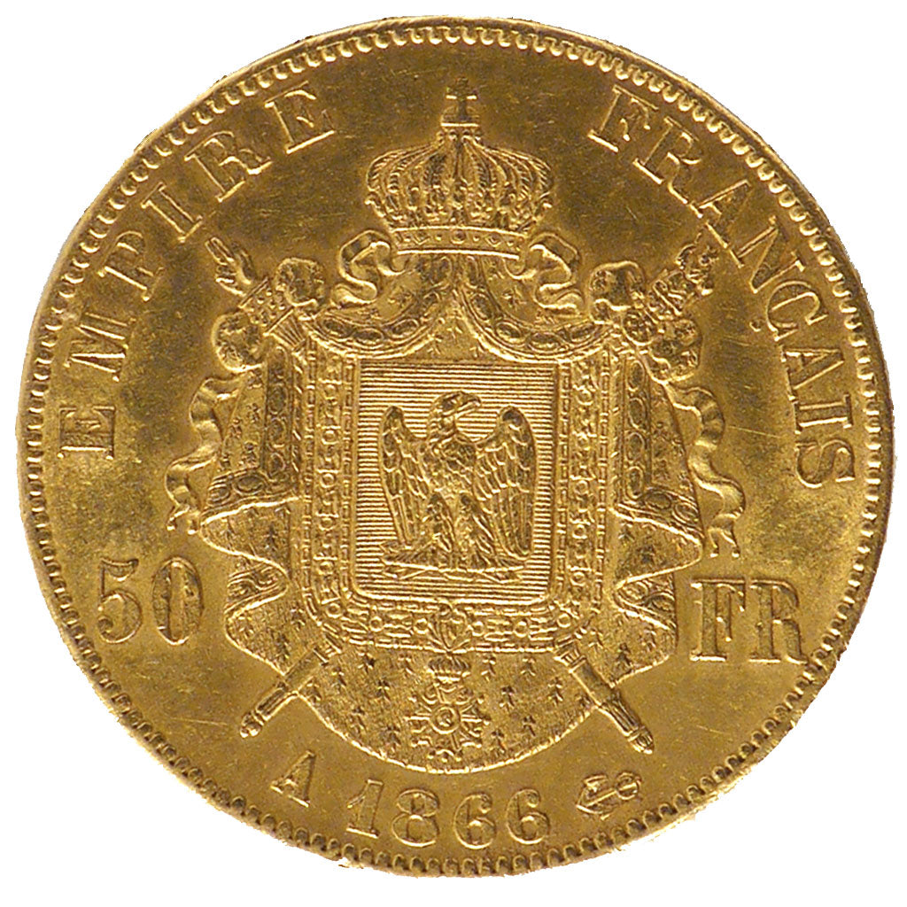 FRANCE, Napoléon III, 50 Francs, 1866, Paris, KM #804.1, AU(55-58), Gold, Gadour
