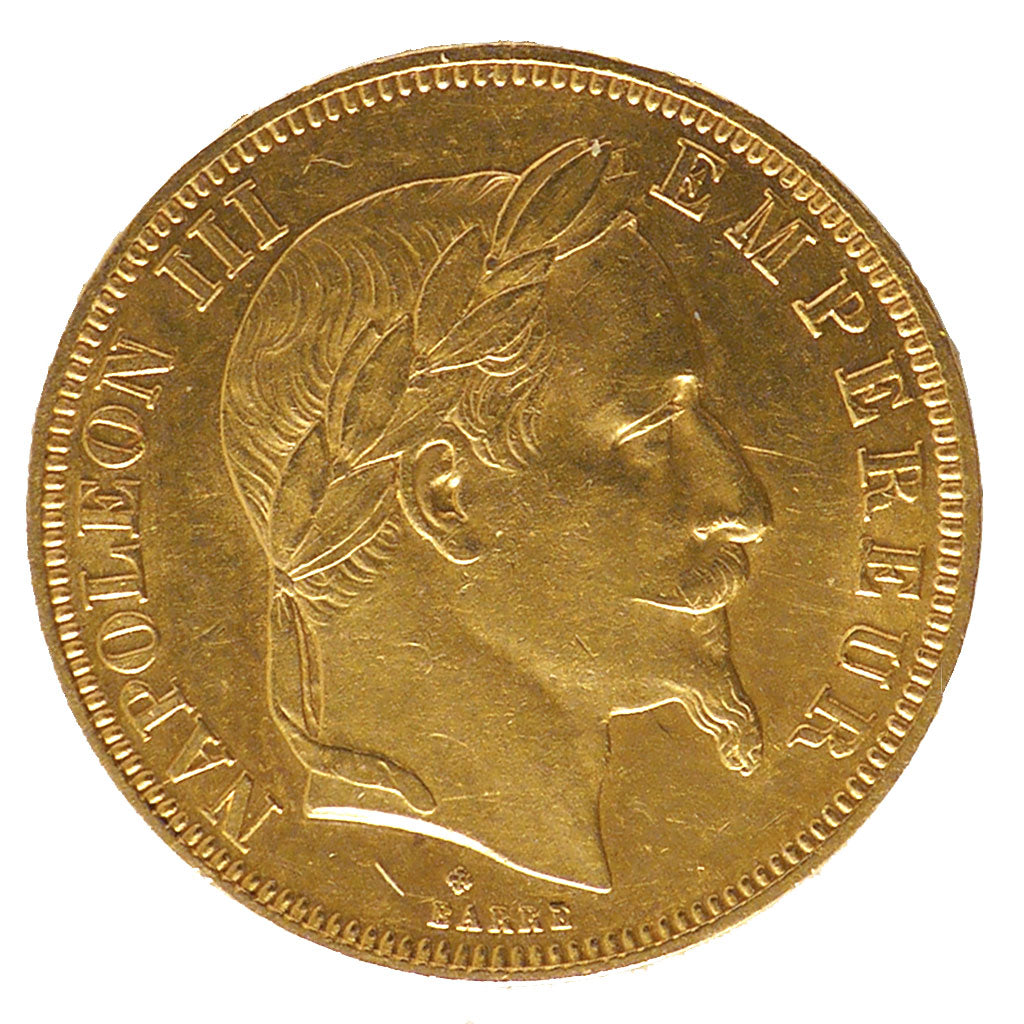 FRANCE, Napoléon III, 50 Francs, 1867, Strasbourg, KM #804.2, AU(55-58), Gold, G