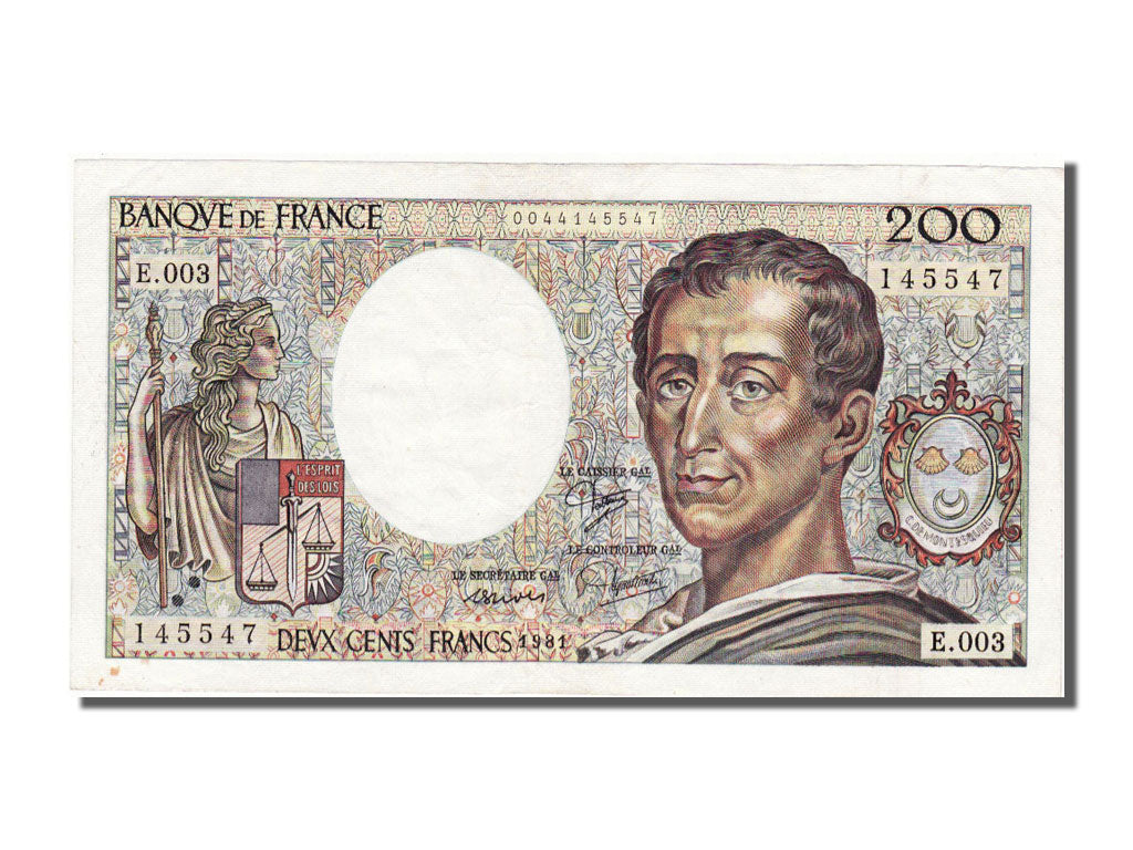 France, 200 Francs, 200 F 1981-1994 ''Montesquieu'', 1981, KM #155a, AU(50-53),.