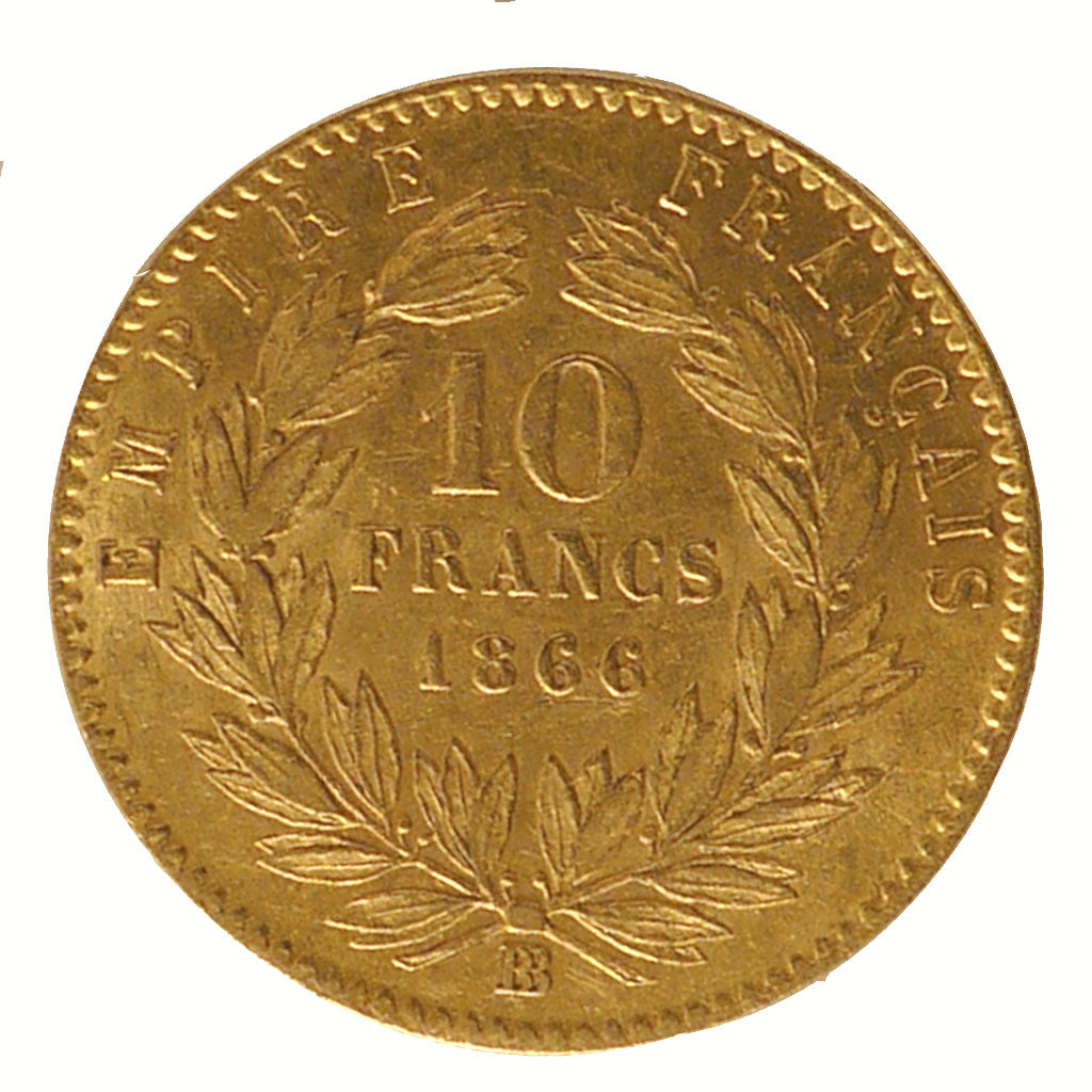 Francia, Napoleon III, Napoléon III, 10 Francs, 1866, Strasbourg, BB+, Oro,...