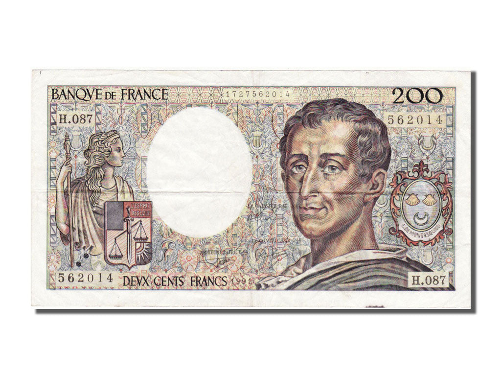 Banknot, Francja, 200 Francs, Montesquieu, 1991, AU(50-53), Fayette:70.11