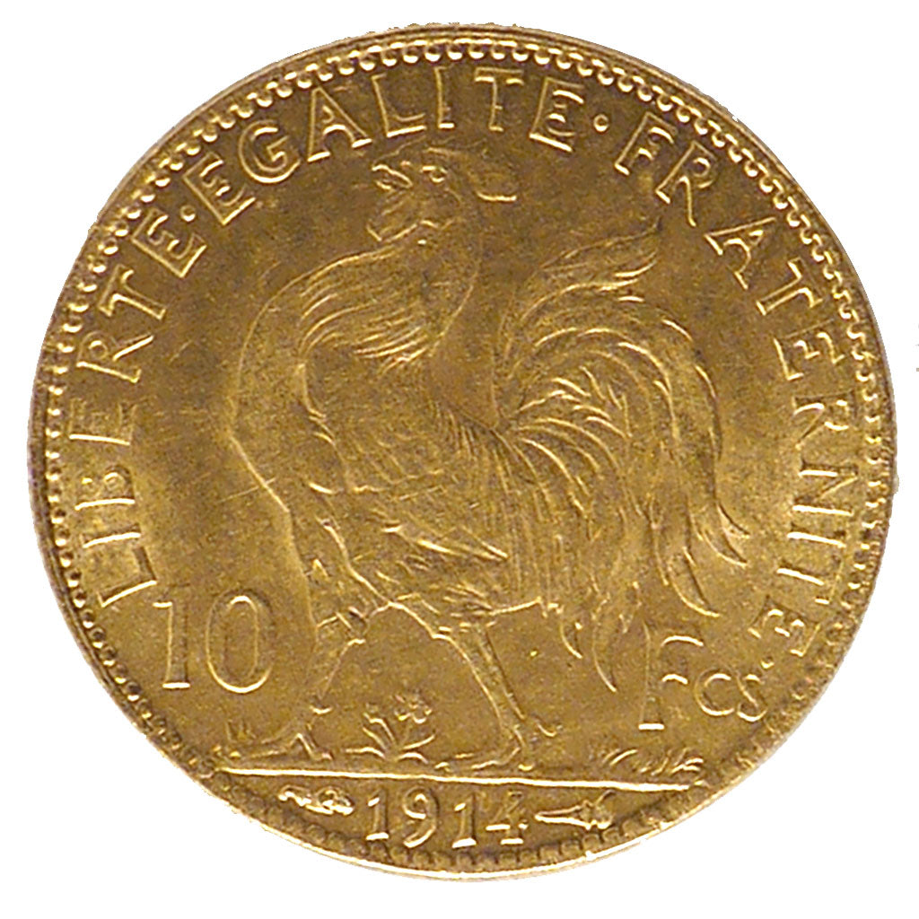 FRANCE, Marianne, 10 Francs, 1914, Paris, KM #846, AU(50-53), Gold, Gadoury...