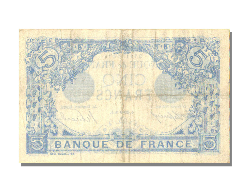 France, 5 Francs, 5 F 1912-1917 ''Bleu'', 1916, KM #70, 1916-11-13, AU(50-53),..