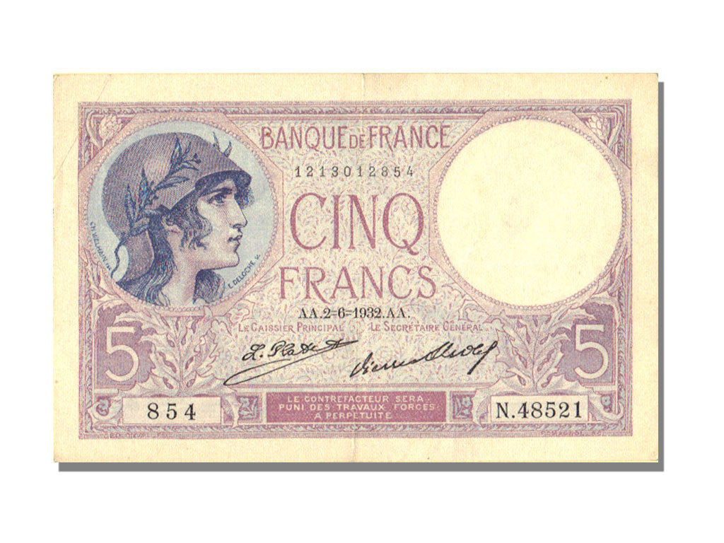 France, 5 Francs, 5 F 1917-1940 ''Violet'', 1932, KM #72d, 1932-06-02,...