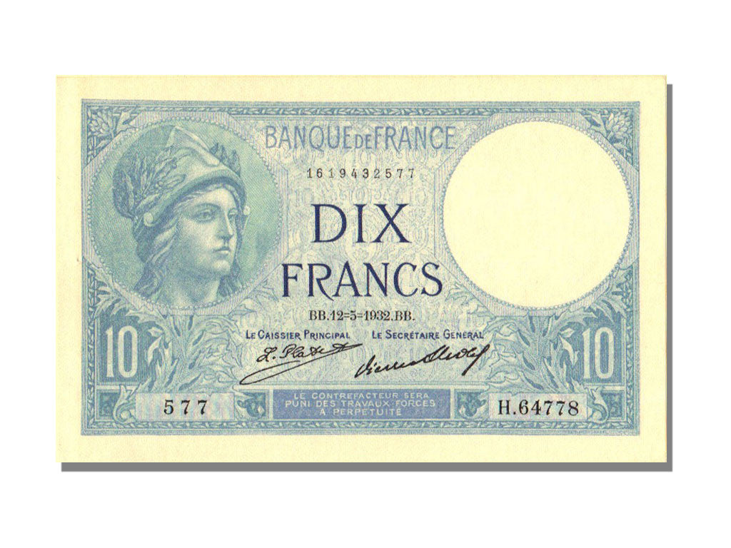 Francia, 10 Francs, 10 F 1916-1942 ''Minerve'', 1932, KM:73d, 1932-05-12, SPL...