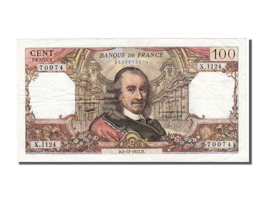France, 100 Francs, 100 F 1964-1979 ''Corneille'', 1977, KM #149f, 1977-12-02,..