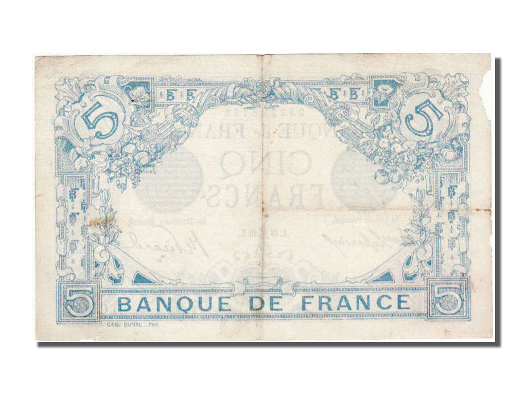 France, 5 Francs, 5 F 1912-1917 ''Bleu'', 1915, KM #70, 1915-12-13, AU(55-58),..