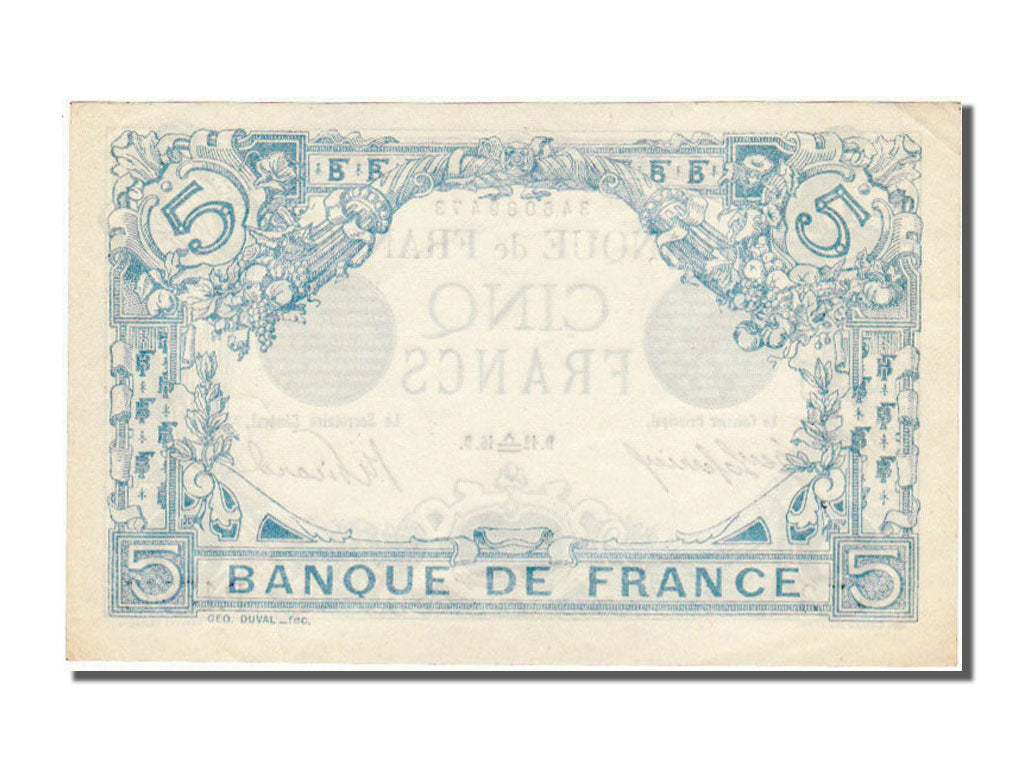 Banknote, France, 5 Francs, 5 F 1912-1917 ''Bleu'', 1916, 1916-09-12, UNC(63)