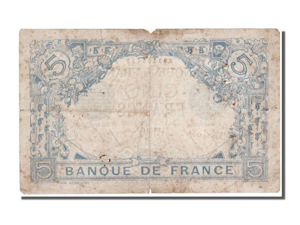 France, 5 Francs, 5 F 1912-1917 ''Bleu'', 1917, KM #70, 1917-01-03, VF(20-25),..