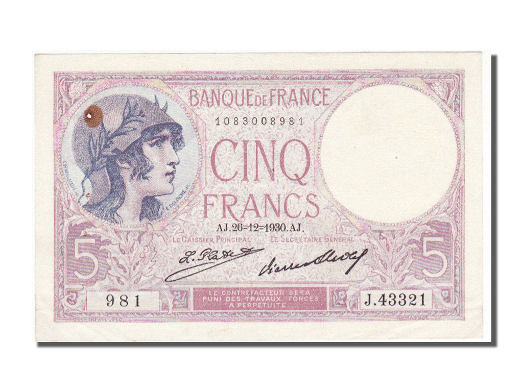 France, 5 Francs, 5 F 1917-1940 ''Violet'', 1930, KM #72d, 1930-12-26,...