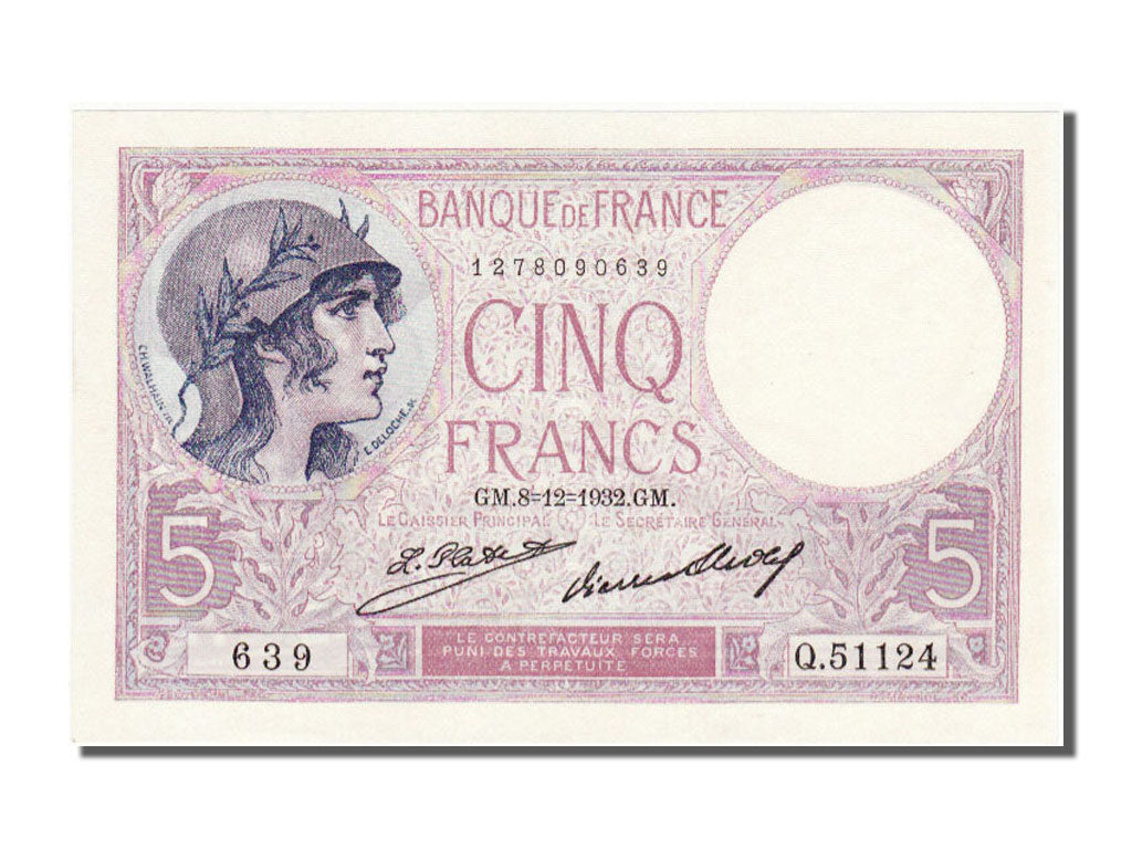 France, 5 Francs, 5 F 1917-1940 ''Violet'', 1932, KM #72d, 1932-12-08,...