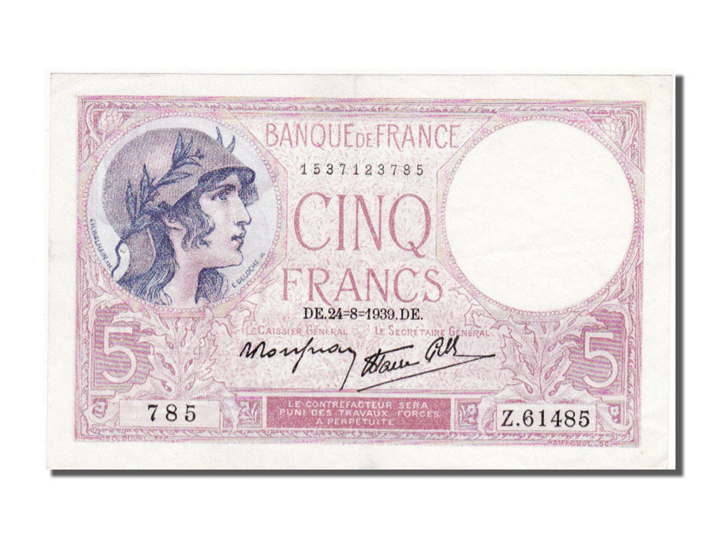 Banknote, France, 5 Francs, 5 F 1917-1940 ''Violet'', 1939, 1939-08-24