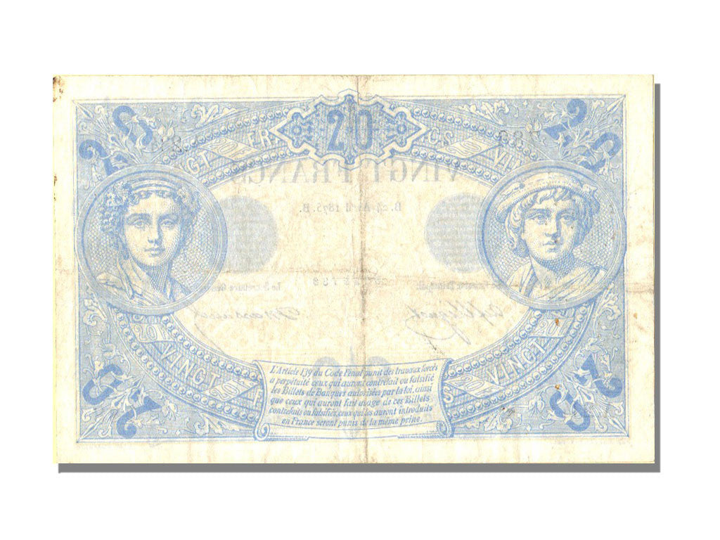France, 20 Francs, 20 F 1874-1905 ''Noir'', 1875, KM #61a, 1875-04-24,...