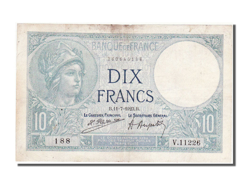 France, 10 Francs, 10 F 1916-1942 ''Minerve'', 1923, KM #73c, 1923-07-11,...