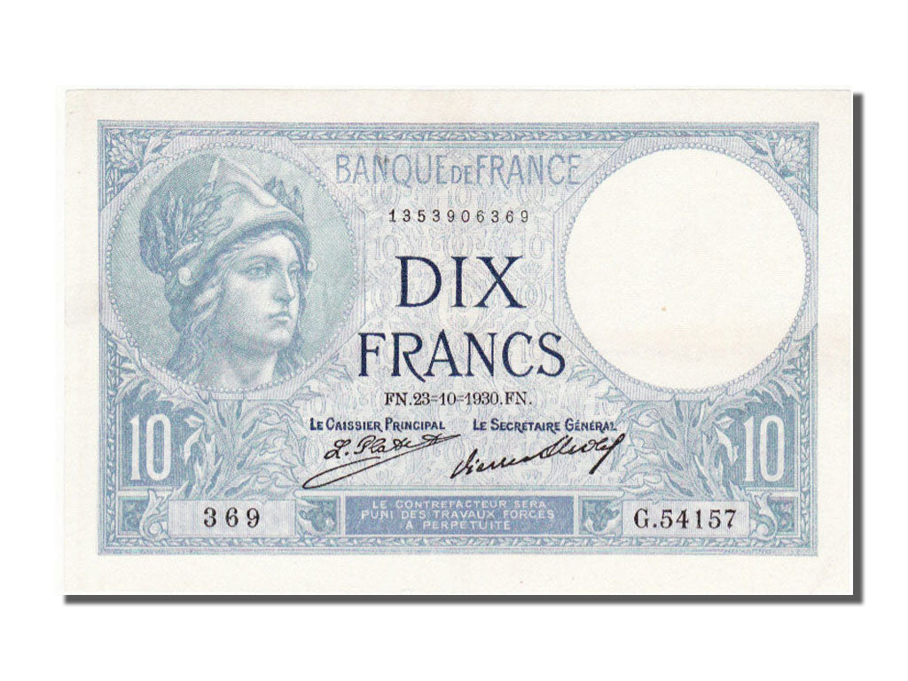 France, 10 Francs, 10 F 1916-1942 ''Minerve'', 1930, KM #73d, 1930-10-23,...