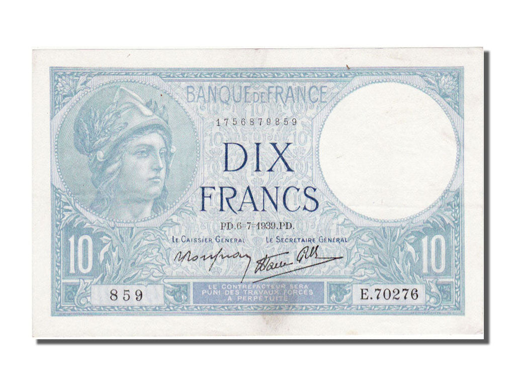 Banknote, France, 10 Francs, 10 F 1916-1942 ''Minerve'', 1939, 1939-07-06