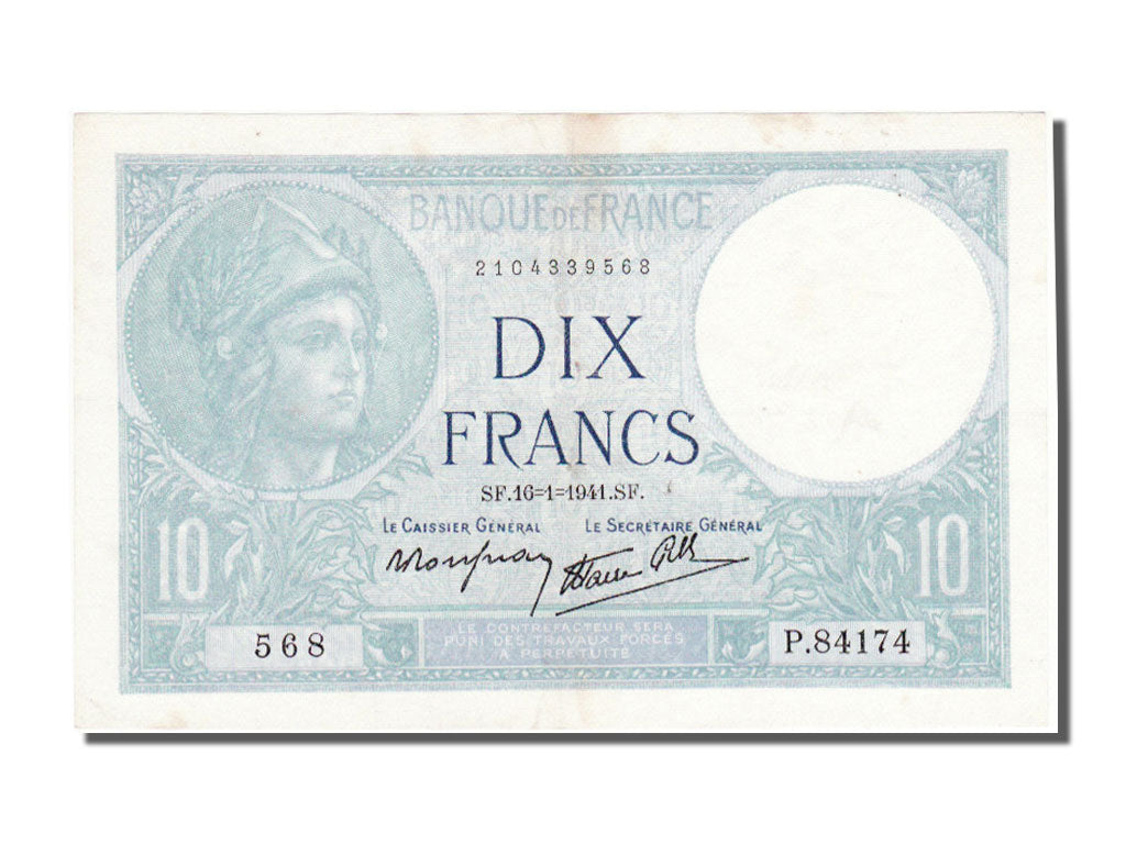 Banconote, Francia, 10 Francs, 10 F 1916-1942 ''Minerve'', 1941, 1941-01-16
