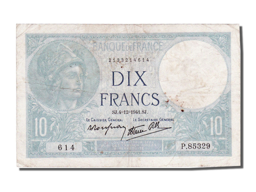 Francia, 10 Francs, 10 F 1916-1942 ''Minerve'', 1941, KM:84, 1941-12-04, MB+,...