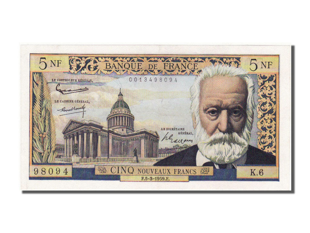 France, 5 Nouveaux Francs, 5 NF 1959-1965 ''Victor Hugo'', 1959, KM #141a,...