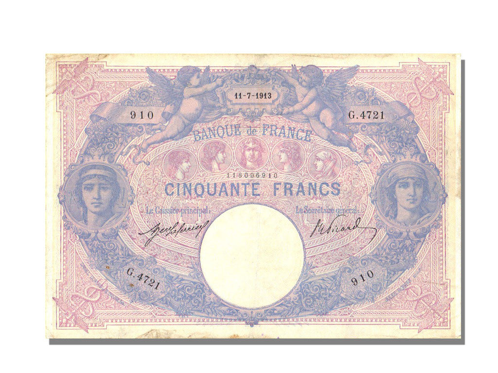 France, 50 Francs, 50 F 1889-1927 ''Bleu et Rose'', 1913, KM #64e, 1913-07-11,..