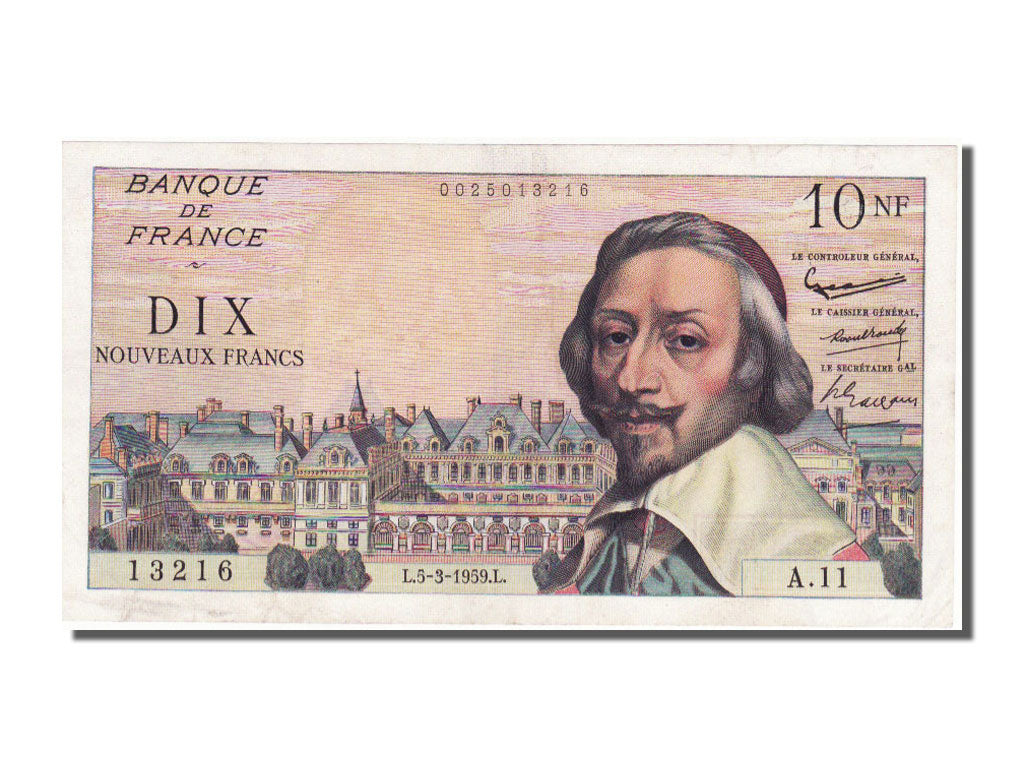 France, 10 Nouveaux Francs, 10 NF 1959-1963 ''Richelieu'', 1959, KM #142a,...