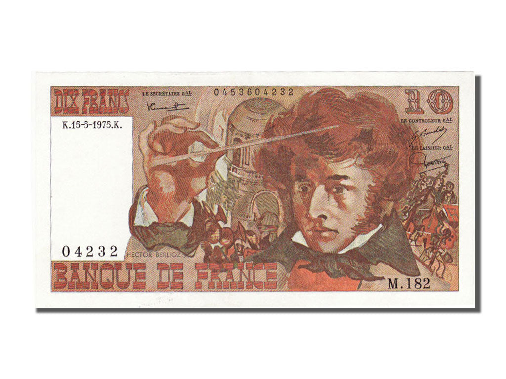 Geldschein, Frankreich, 10 Francs, 10 F 1972-1978 ''Berlioz'', 1975, 1975-05-15