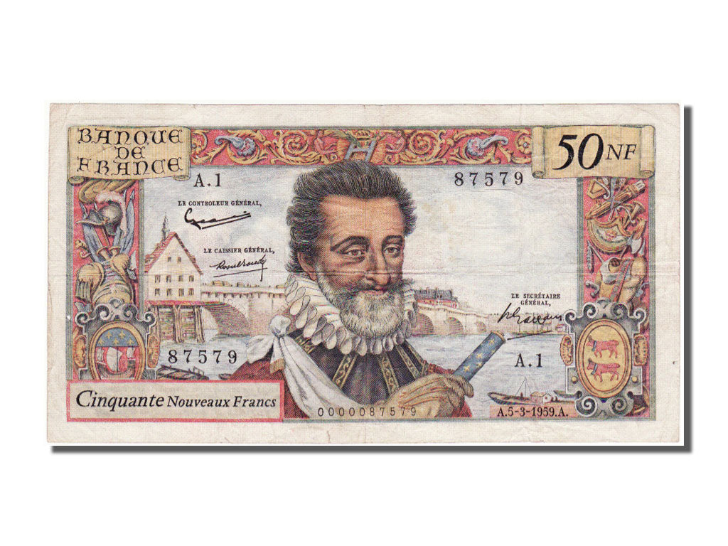 France, 50 Nouveaux Francs, 50 NF 1959-1961 ''Henri IV'', 1959, KM #143a,...