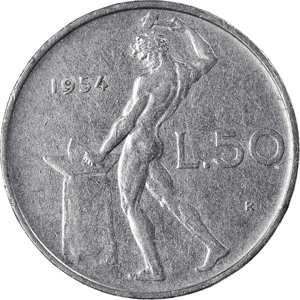 Münze, Italien, 50 Lire, 1954