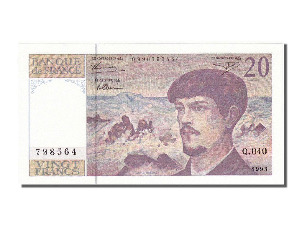 France, 20 Francs, 20 F 1980-1997 ''Debussy'', 1993, KM #151f, UNC(65-70), Q...