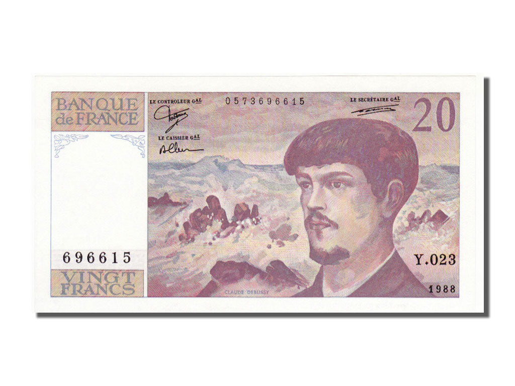France, 20 Francs, 20 F 1980-1997 ''Debussy'', 1988, KM #151c, UNC(65-70), Y...