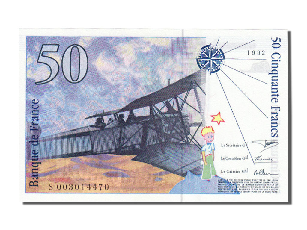 France, 50 Francs, 50 F 1992-1999 ''St Exupéry'', 1992, KM #157a, UNC(65-70), S,