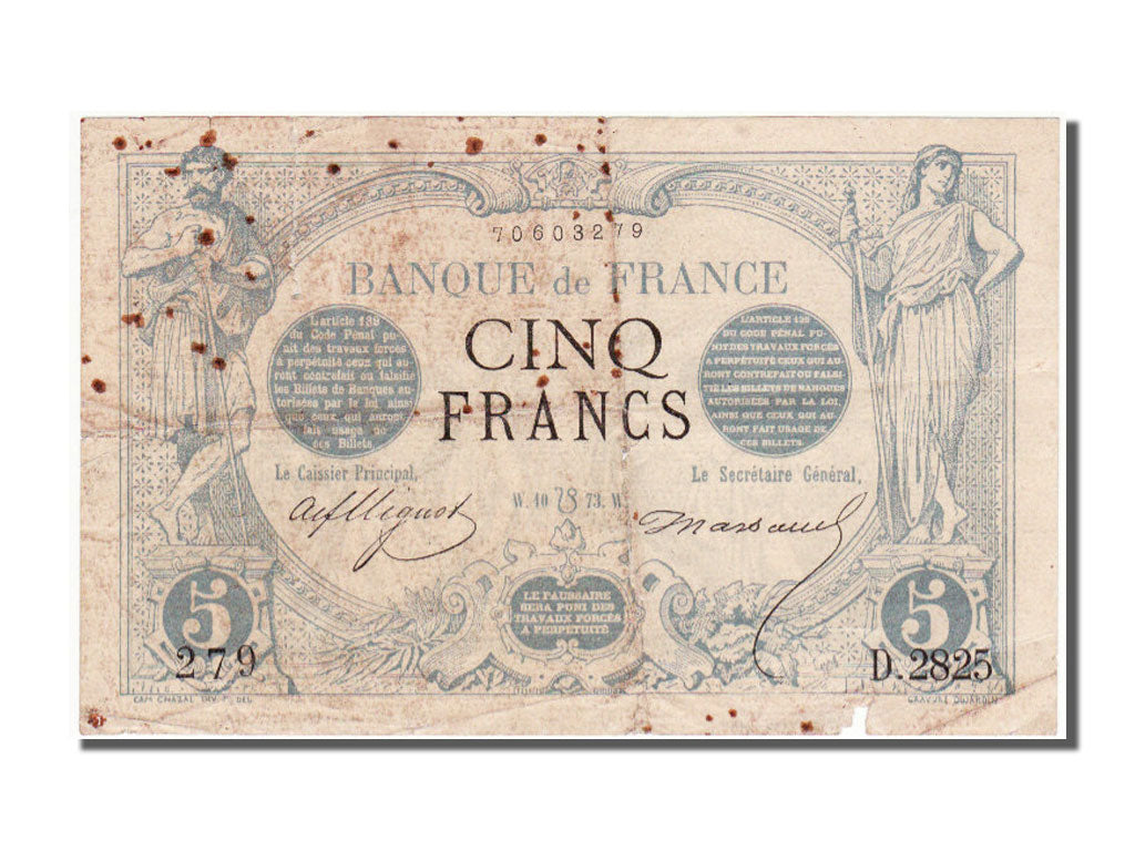 France, 5 Francs, 5 F 1871-1874 ''Noir'', 1873, KM #60, 1873-07-10, VF(30-35),..