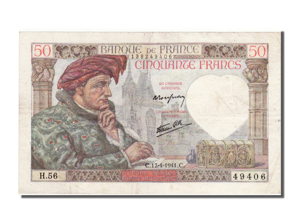 France, 50 Francs, 50 F 1940-1942 ''Jacques Coeur'', 1941, KM #93, 1941-04-17,..