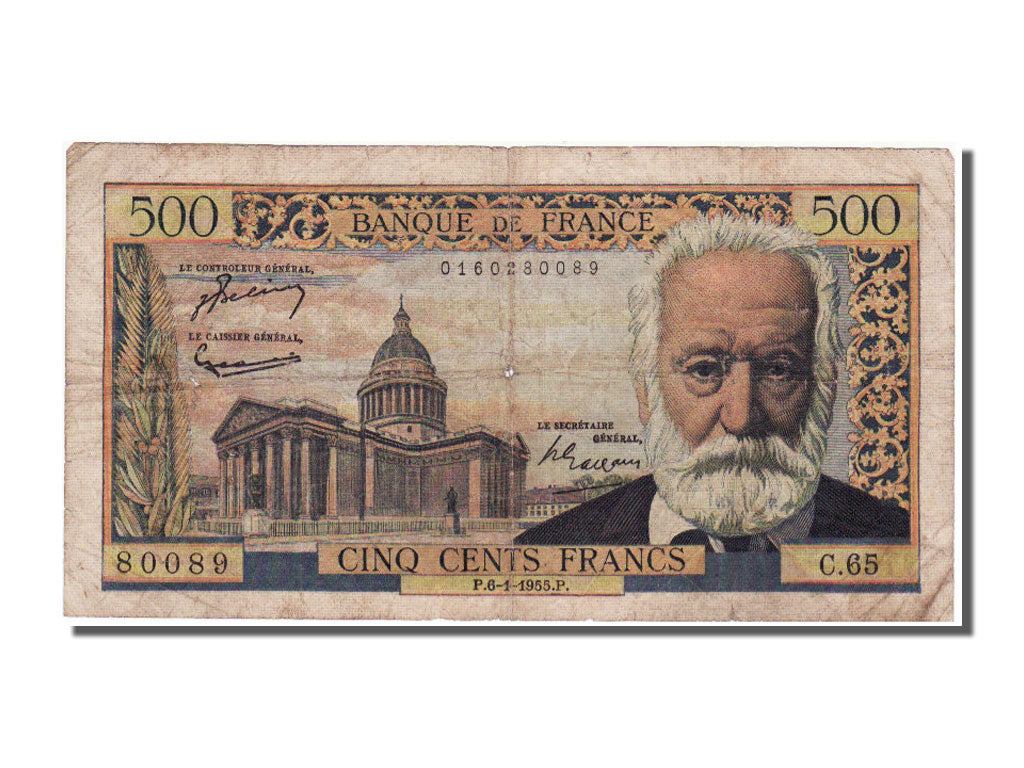 France, 500 Francs, 500 F 1954-1958 ''Victor Hugo'', 1955, KM #133a,...